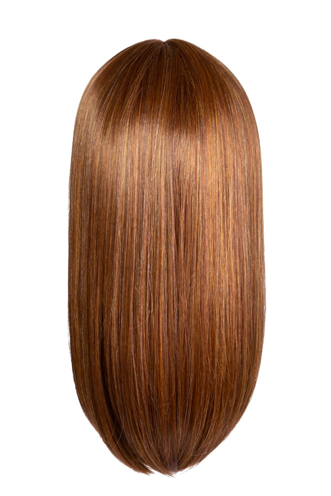 Back view of the medium length wig on a mannequin.