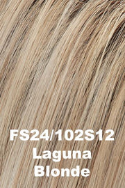 Color FS24/102S12 (Laguna Blonde) for Jon Renau top piece Top Form 18 (#727). Pale creamy blonde base with subtle honey blonde woven throughout and a light golden brown root.