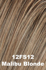 Color 12FS12 (Malibu Blonde) for Jon Renau top piece Top Form 18 (#727). Natural sunkissed blonde that has a honey blond base, lighter cream and wheat blonde highlights, and a medium brown root.