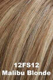 Color 12FS12 (Malibu Blonde) for Jon Renau top piece EasiPart T 12" (#820). Natural sunkissed blonde that has a honey blond base, lighter cream and wheat blonde highlights, and a medium brown root.