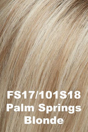 Color FS17/101S18 (Palm Springs Blonde) for Jon Renau wig Kim Human Hair (#758). Light ash blonde with white highlights and a dark ash blonde root.