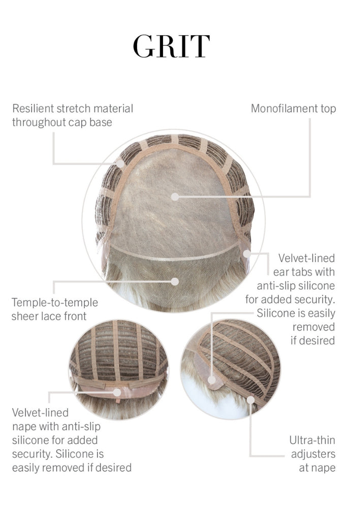 Close up of monofilament top and lace front cap construction.