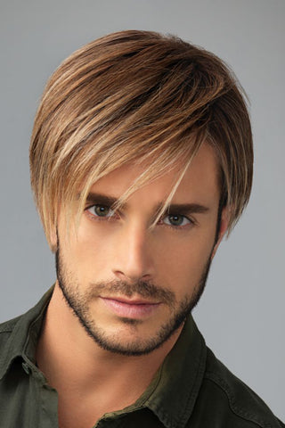 Model wearing Him men's wig Chiseled front view.