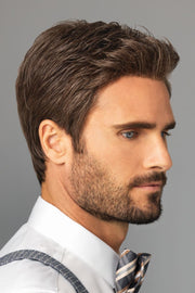 Model wearing HIM men's wig Style side view 1.
