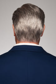 Model wearing HIM men's wig Distinguished back view.