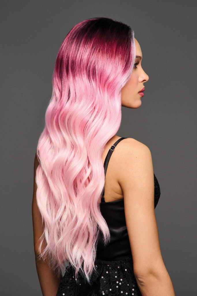 Side of model wearing Bubblegum Babe by Hairdo wigs.