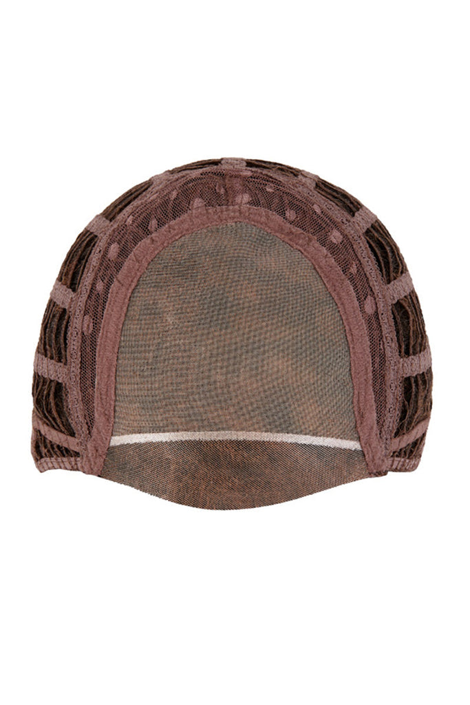 Front of Cora's cap, a monofilament top cap with a lace front.