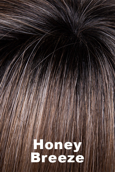 Envy Wigs - Destiny - Human Hair Blend - Honey Breeze. A blend of cool, honey blonde and a multi-dimensional medium brown with darker brown roots.