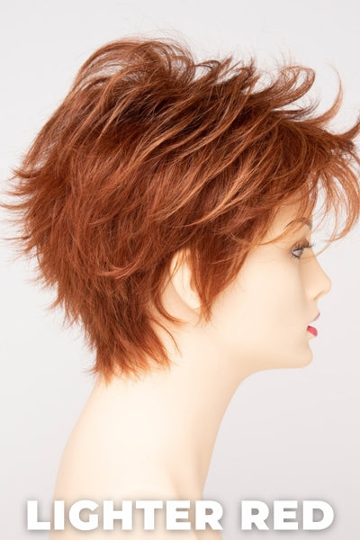 Color Swatch Lighter Red  for Envy wig Ophelia Human Hair Blend.  Auburn red base with bright copper and golden strawberry blonde highlights.