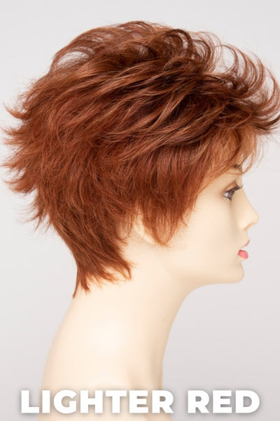 Color Swatch Lighter Red  for Envy wig Olivia Human Hair Blend.  Auburn red base with bright copper and golden strawberry blonde highlights.