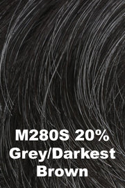 Color M280S for HIM men's wig In Full Effect.  Dark brown with silver grey woven throughout the base.