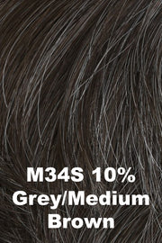 Color M34S for HIM men's wig In Full Effect.  Medium brown with silver grey woven throughout the base.