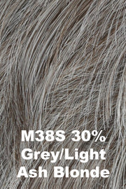 Color M38S for HIM men's wig In Full Effect.  Light blonde with a cool ashy undertone and silver grey woven throughout the base.