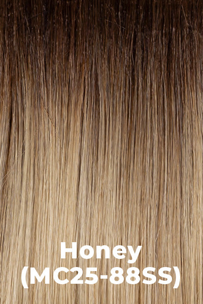 Kim Kimble Extensions - 24" All Day Waves Claw Clip Pony - Honey (MC25/88SS). Beige Blonde base with Rich Medium Brown roots.