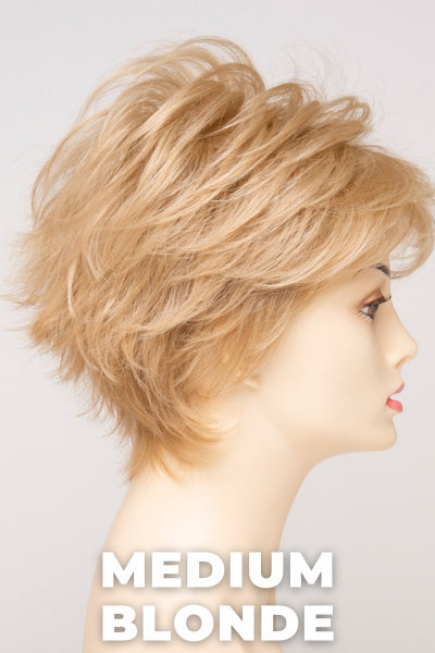 Color Swatch Medium Blonde  for Envy wig Ophelia Human Hair Blend.  Golden blonde, pale blonde and champagne blonde blend.