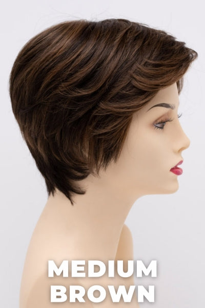 Color Swatch Medium Brown for Envy wig Paula Human Hair Blend.  A rich neutral brown with lowlights and highlights woven throughout.