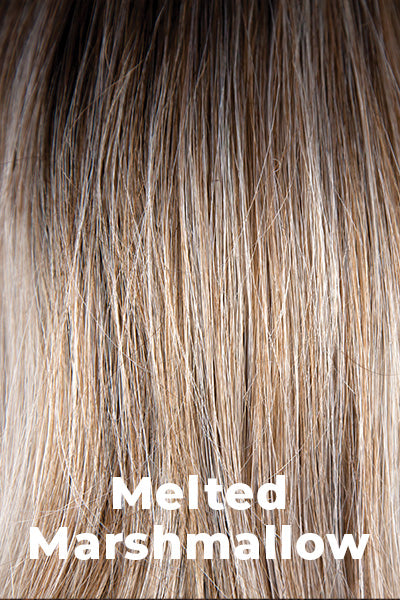 Color Melted Marshmallow for Noriko wig Rin (#1730). Dark Brown root, Golden Strawberry Blonde base, with a cool blonde tip - Ombre look.  