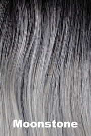 Color Moonstone for Orchid wig Niki (#6542). Cool silvery white grey and creamy white grey blend with naturally dark brown roots.