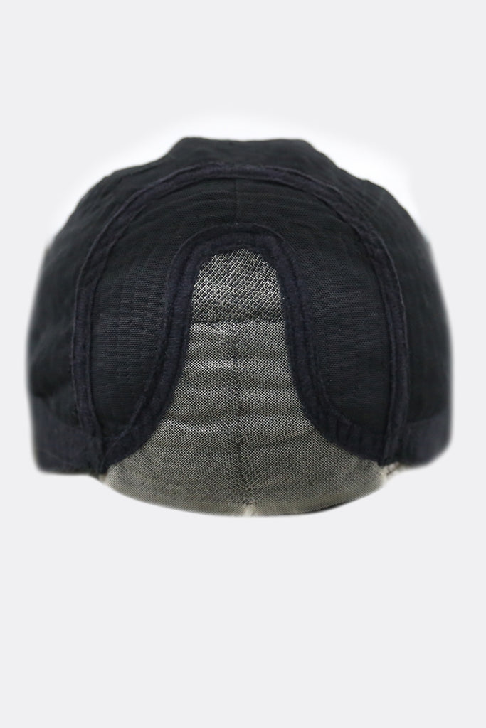 Close upof Cosmo Sleek cap construction, showing the monofilament part and lace front cap.
