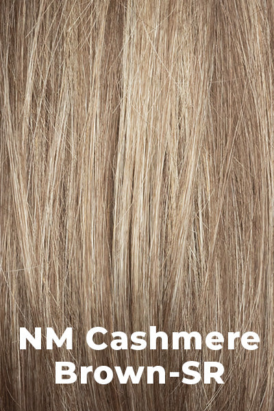 Color NM Cashmere Brown-SR for Noriko wig Merrill #1726. Rooted medium brown with a hint of beige and soft blonde highlights.