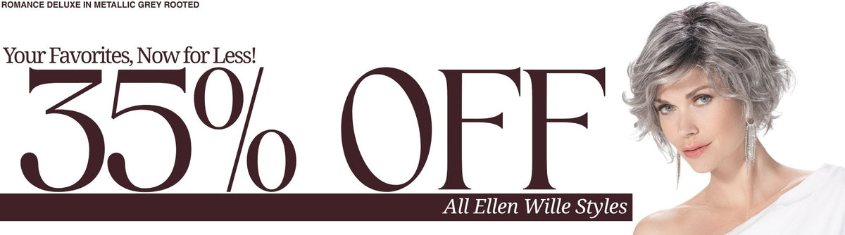 Your Favorites, Now for Less! 35% off all Ellen Wille styles. Model wearing Romance Deluxe in Metallic Grey Rooted.