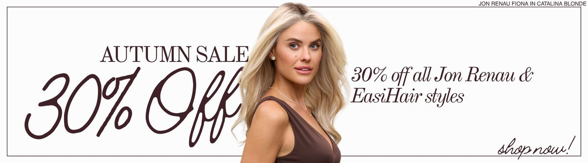 Autumn Sale! 30% off all Jon Renau and EasiHair styles. Shop now! Model wearing the style Fiona by Jon Renau in the color Catalina Blonde.                                                        							