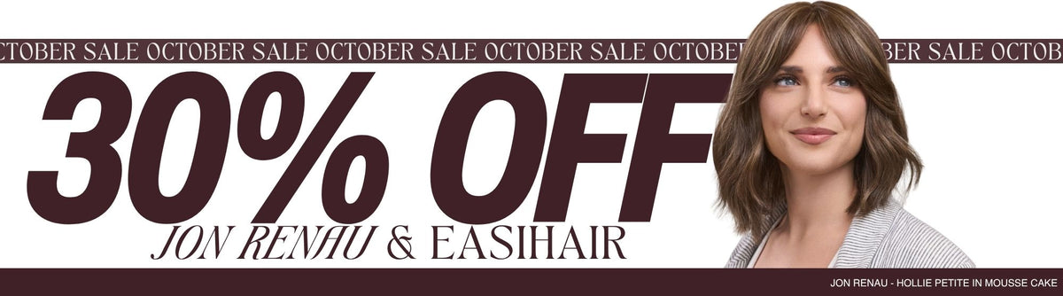 October Sale! 30% off Jon Renau and EasiHair. Model shown wearing Hollie Petite in the color Mousse Cake.
