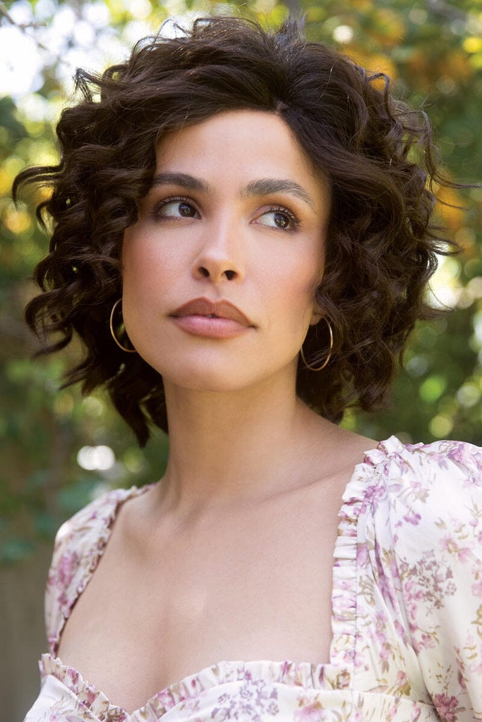 Model wearing the Orchid wig Attitude (#4107) 1.