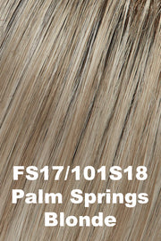 Color FS17/101S18 (Palm Springs Blonde) for Jon Renau wig Carrie Lite Petite (#774). Light ash blonde with white highlights and a dark ash blonde root.