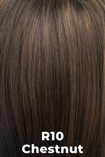 Color Chestnut (R10) for Raquel Welch wig Star Quality.  Rich medium to light brown base.