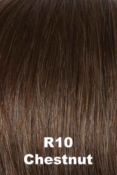 Color Chestnut (R10)   for Raquel Welch Bang Human Hair (#RWBANG).  Rich medium to light brown base.