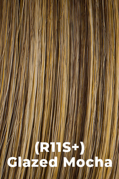 Hairdo Wigs - Thrill Seeker wig Glazed Mocha (R11S+) Average. Medium brown base with beige blonde highlights with warm honey and golden undertones.