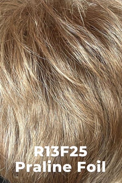 Color Praline Foil (R13F25) for Raquel Welch wig Watch Me Wow. Light brown with golden blonde highlights framing the face.