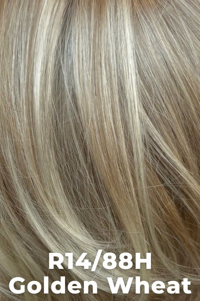 Color Golden Wheat (R14/88) for Raquel Welch wig Voltage.  Dark blonde base with natural blonde and creamy blonde highlights and dark roots.