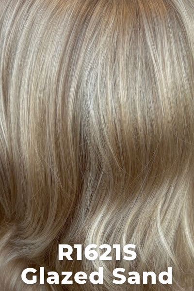 Color Glazed Sand (R1621S+) for Raquel Welch wig Ahead Of The Curve.  Natural dark blonde with warm undertone and cool toned blonde highlights at the top.
