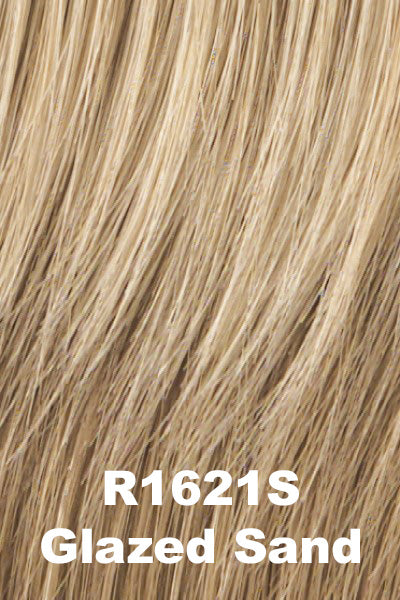 Color Glazed Sand (R1621S) for Raquel Welch wig Crushing on Casual Elite.  Natural dark blonde with warm undertone and cool toned blonde highlights at the top.