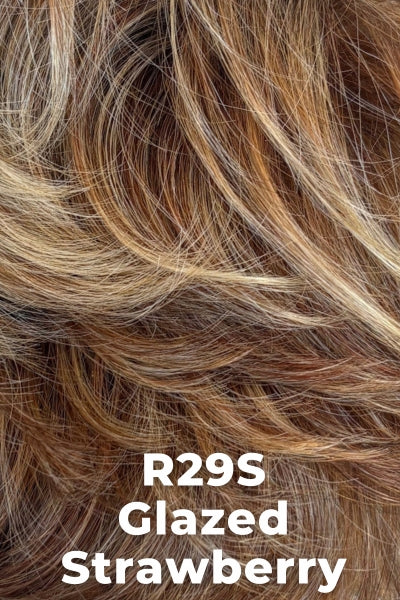 Color Glazed Strawberry (R29S+) for Raquel Welch wig Ahead Of The Curve.  Light red base with strawberry blonde and natural blonde highlights.