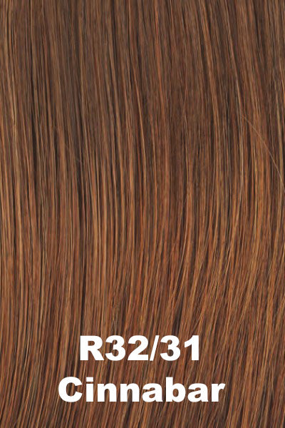 Color Cinnabar (R32/31) for Raquel Welch wig Trend Setter Large.  Chestnut brown base with dark auburn red highlights.
