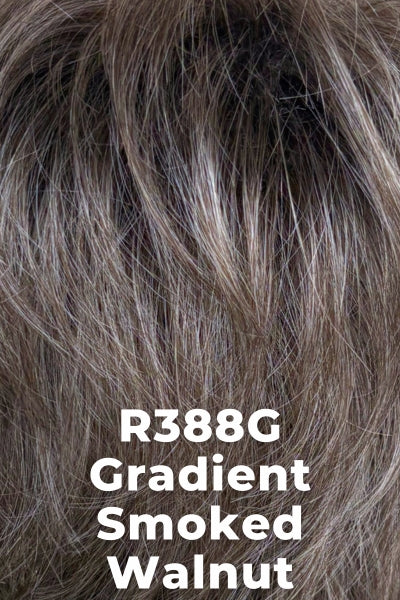 Color Gradient Smoked Walnut (R388G) for Raquel Welch wig Winner.  Steel grey with a subtle touch of light brown and a darker nape area.