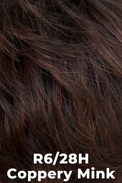 Color Coppery Mink (R6/28H) for Raquel Welch wig Voltage.  Dark medium brown with bronze copper highlights.