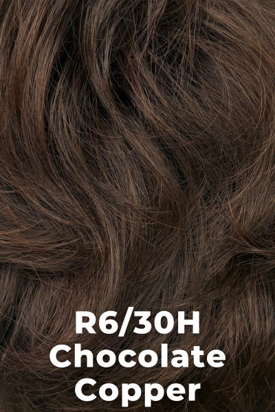Color Chocolate Copper (R6/30H) for Raquel Welch wig Salsa Large.  Rich dark chocolate brown with medium auburn highlights.