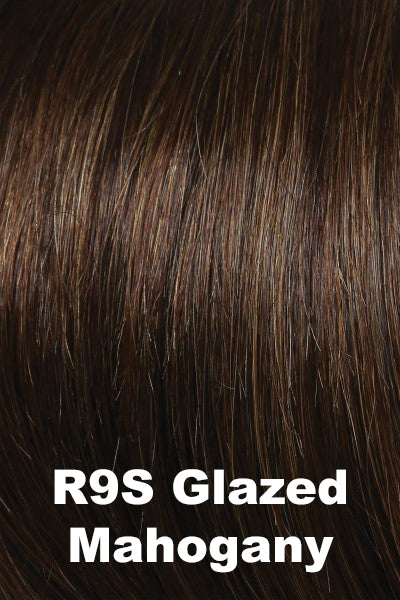 Color Glazed Mahogany (R9S)  for Raquel Welch wig Voltage Petite.  Dark brown base with a reddish brown undertone and golden brown highlights.