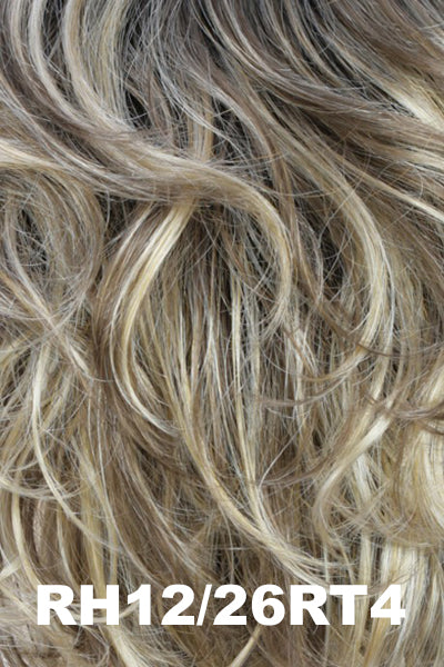 Estetica Wigs - Hollis - RH12/26RT4. Light Golden Brown with Medium Butterscotch Blonde highlights and Dark Brown roots.