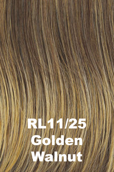 Color Golden Walnut (RL11/25) for Raquel Welch Top Piece Top Billing Wavy 14".  Medium brown with very golden highlights.