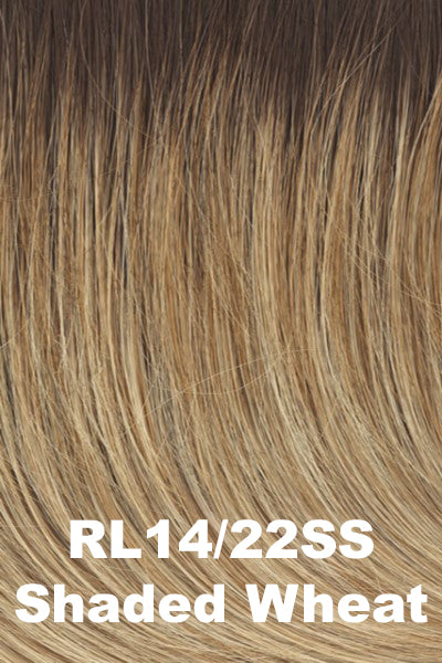 Color Shaded Wheat (RL14/22SS) for Raquel Welch Top Piece Top Billing Wavy 8". Warm medium Blonde w/ medium Brown Roots.