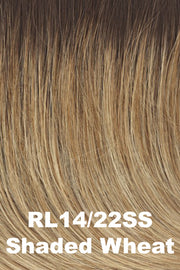 Color Shaded Wheat (RL14/22SS) for Raquel Welch wig Big Spender.  Dark rooting blended into a wheat blonde base with subtle golden undertones.