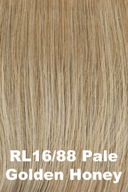 Color Pale Golden Honey (RL16/88) for Raquel Welch Top Piece Top Billing Wavy 14".  Medium warm golden base with pale honey blonde blended highlights.