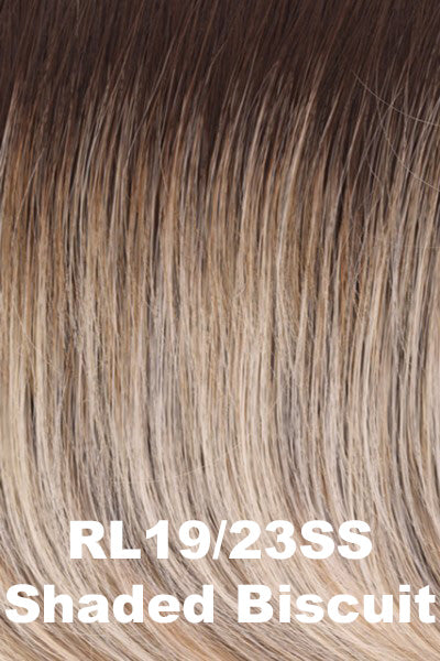 Color Shaded Biscuit (RL19/23SS). for Raquel Welch Top Piece Top Billing Wavy 8". Cool Platinum Blonde w/ subtle highlights and med Brown Roots. 
