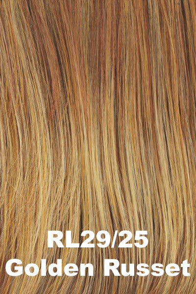 Color Golden Russet (RL29/25) for Raquel Welch wig Big Spender.  Ginger blonde base with copper, strawberry blonde, and golden blonde highlights.