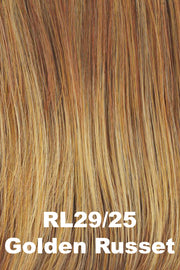 Color Golden Russet (RL29/25) for Raquel Welch Top Piece Top Billing Wavy 14".  Ginger blonde base with copper, strawberry blonde, and golden blonde highlights.